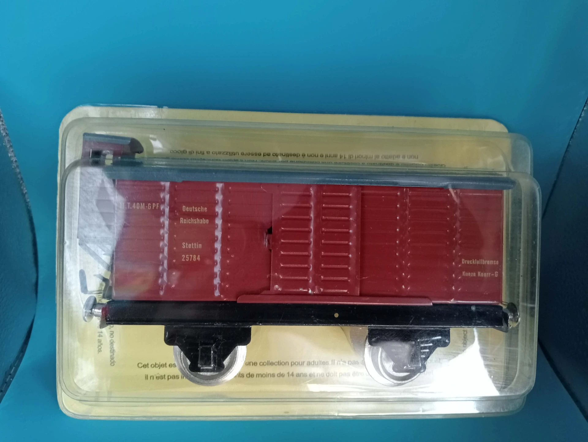 Wagon miniature Deutsche Reichsbahn – reproduction jouet ancien en métal sous blister - 18 cm