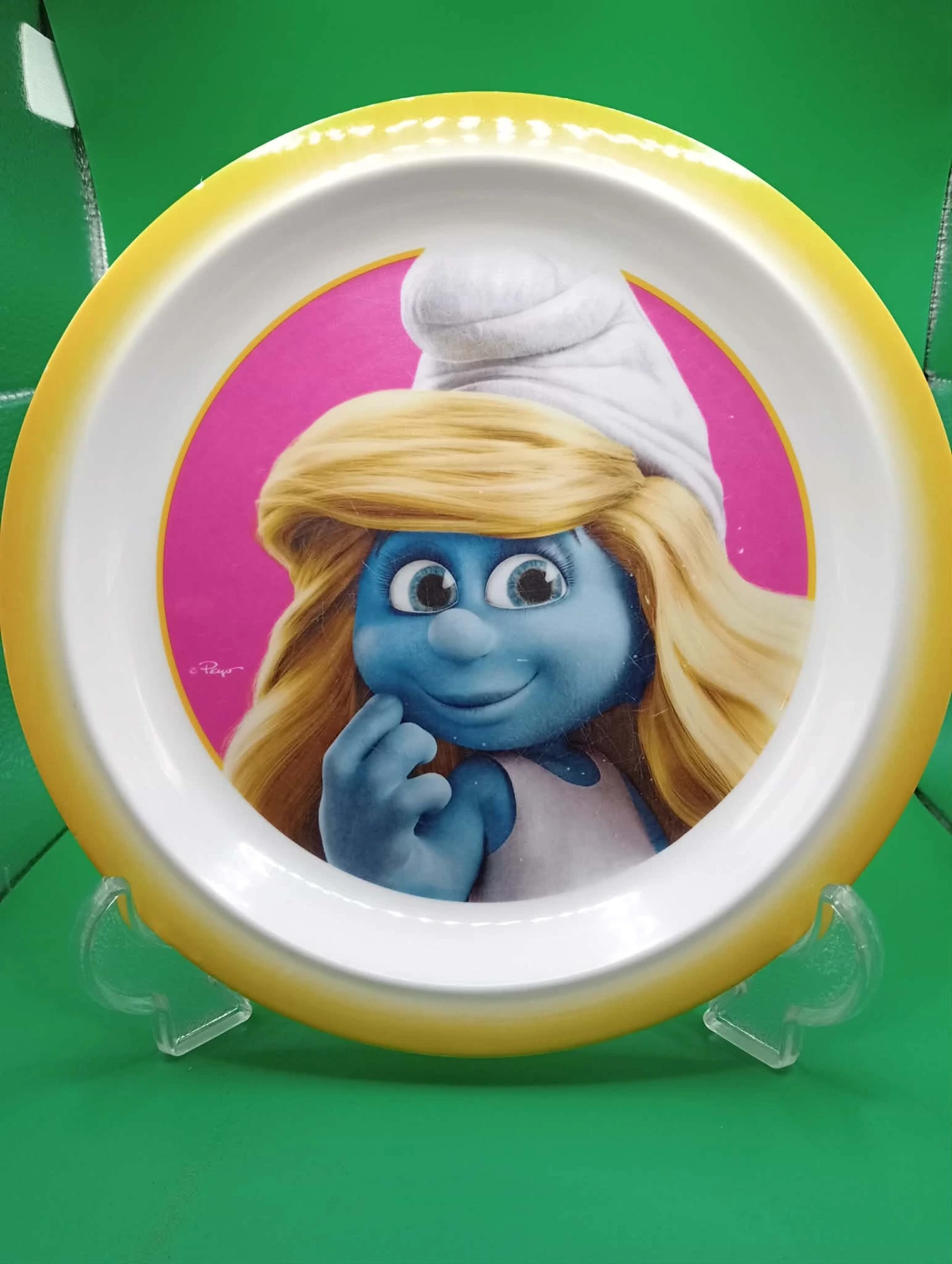 Prato de plástico Smurfette – © Peyo 2011 – modelo alimentar – muito bom estado