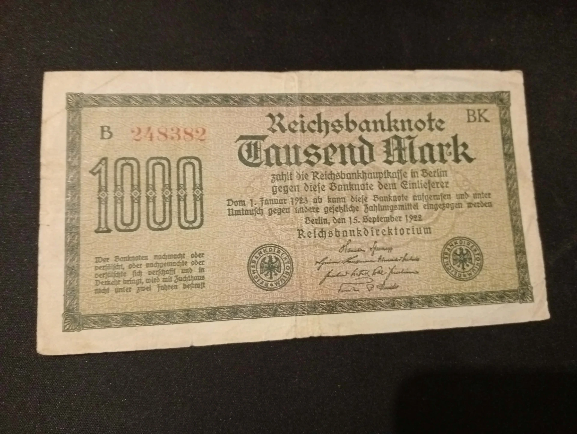 Nota de 1000 Marcos – Reichsbanknote Alemanha 1922