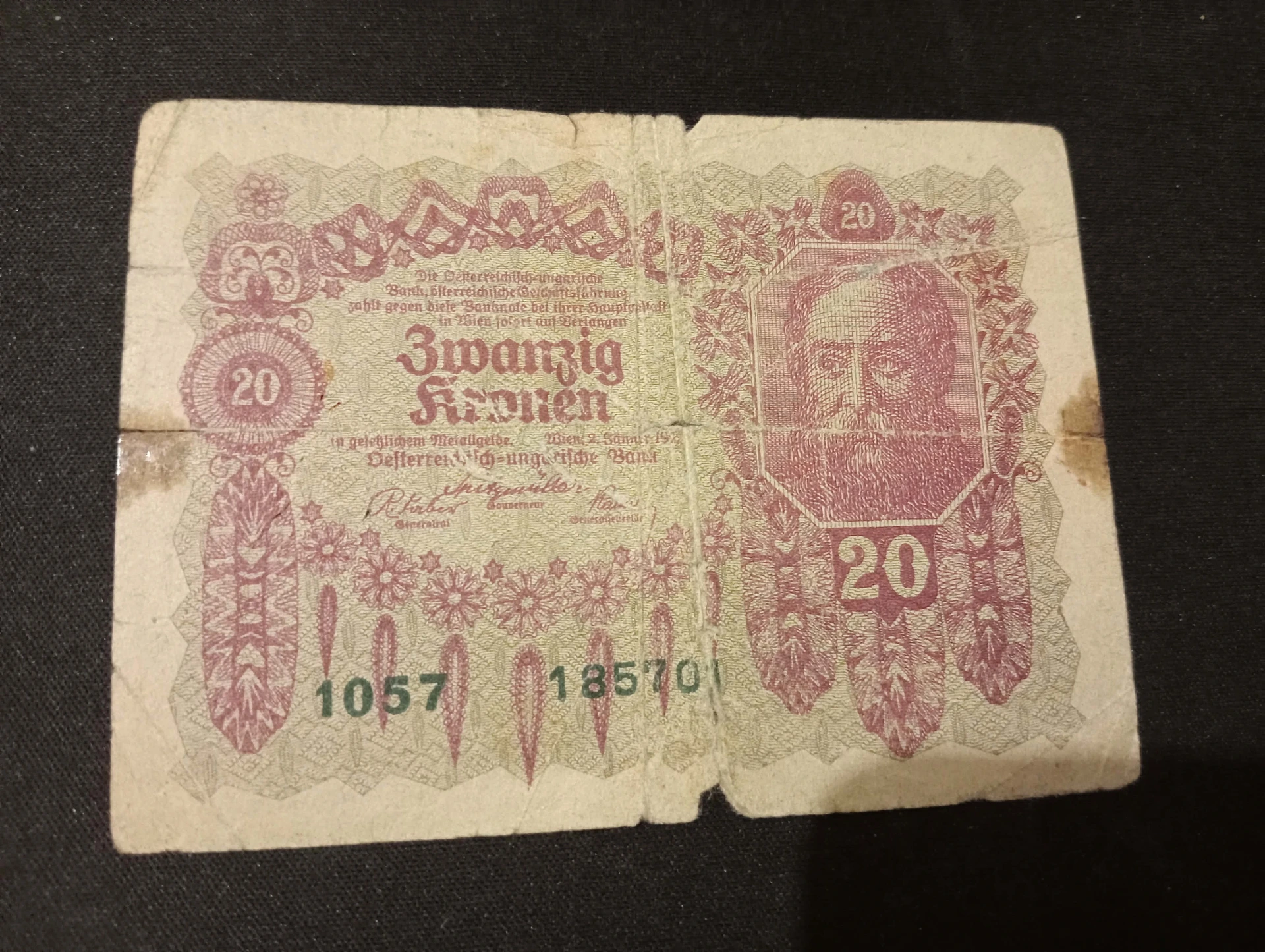 Nota de 20 Coroas – Império Austro-Húngaro 1913