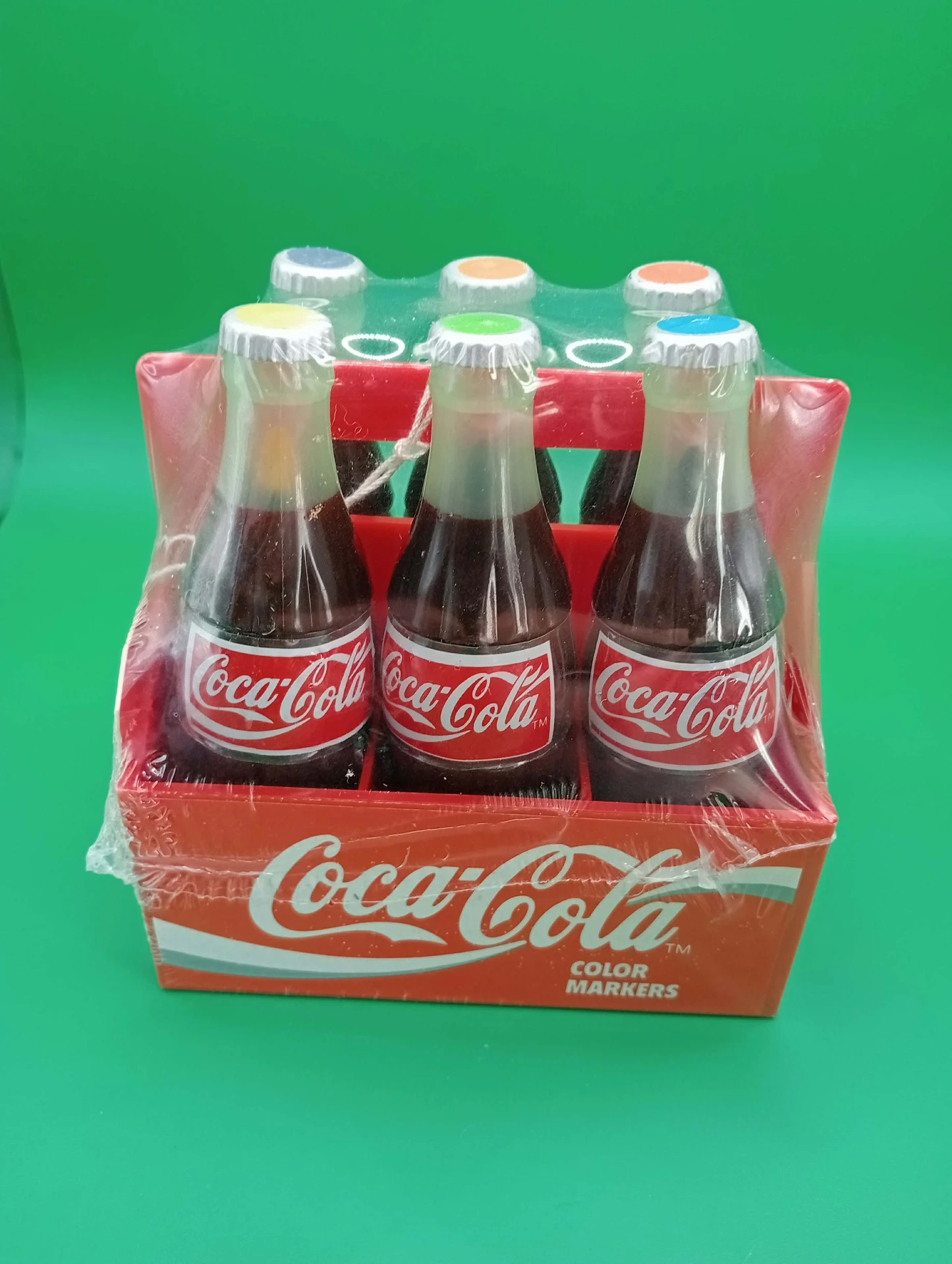 Conjunto de 6 marcadores Coca-Cola vintage – Garrafas 10,5 cm, embalagem original