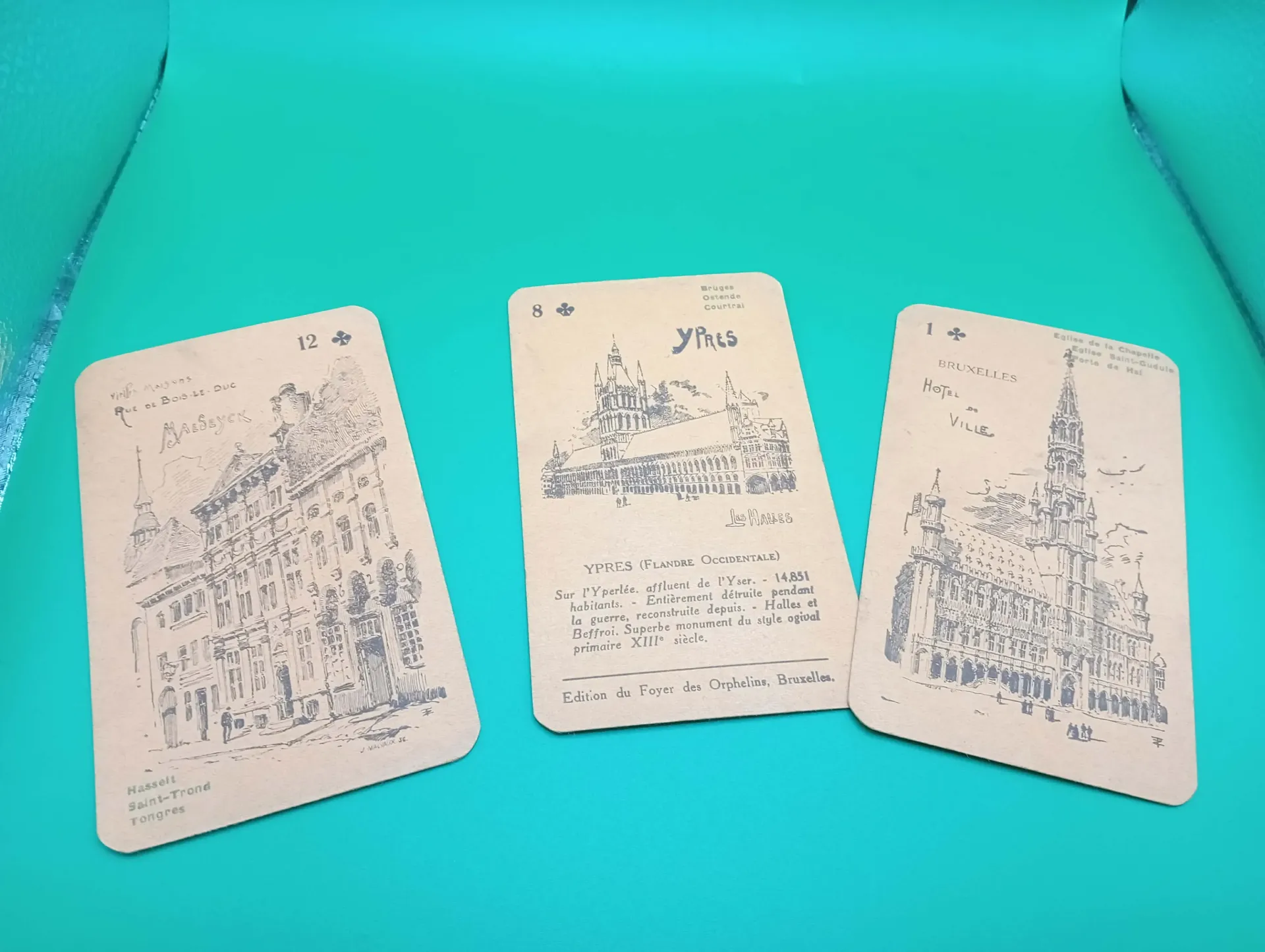 Lot de 3 cartes à jouer vintage belges , édition du Foyer des Orphelins 1950