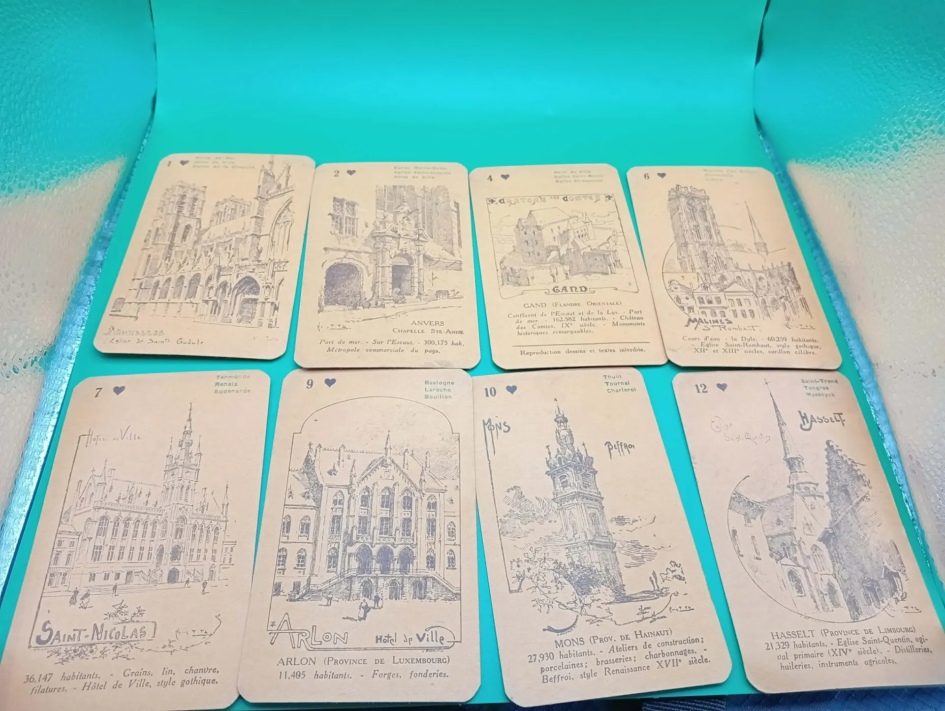 Set of 8 vintage Belgian playing cards