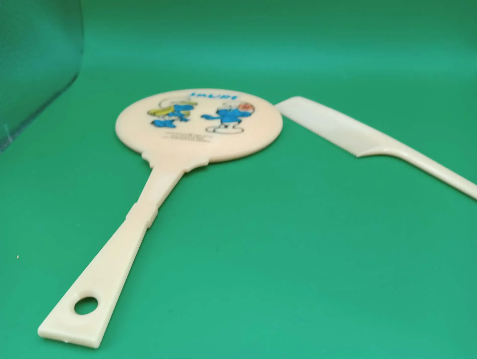 Miroir & peigne Schtroumpfs – Peyo 1983 – Set vintage