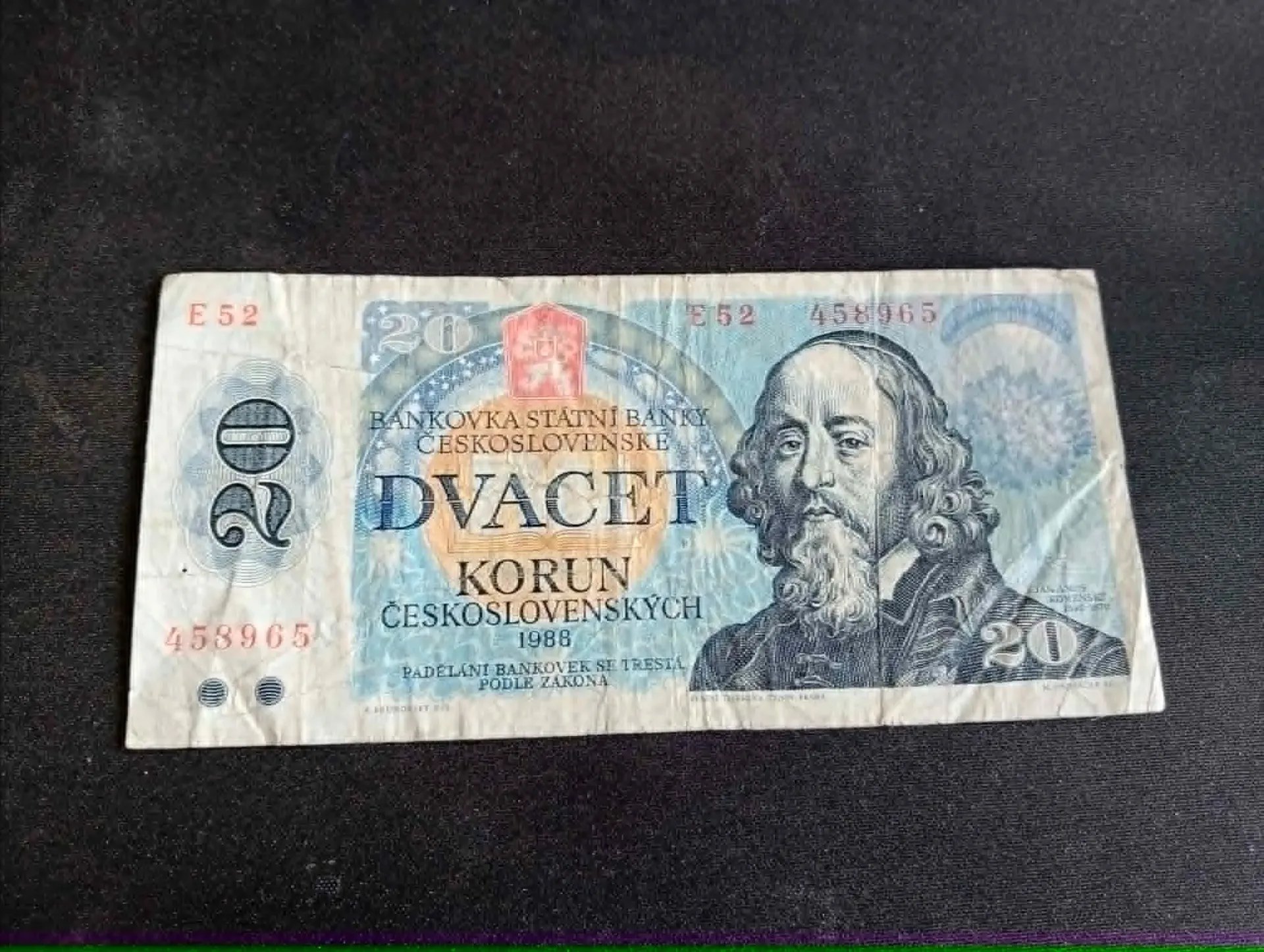 Nota de 20 Coroas – Tchecoslováquia 1988 – Jan Amos Komenský