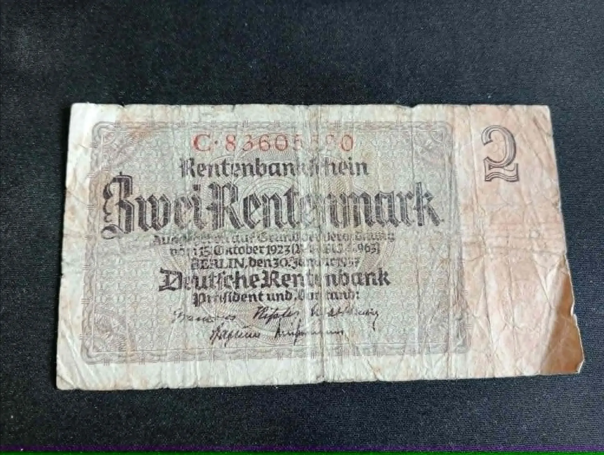 Nota de 2 Rentenmark – Alemanha – Deutsche Rentenbank – anos 1920