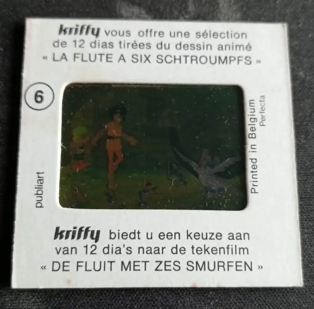 Kriffy‑Dia Nr. 6 – Die Flöte mit sechs Schlümpfen – Publiart / Perfecta – Belgien 1975