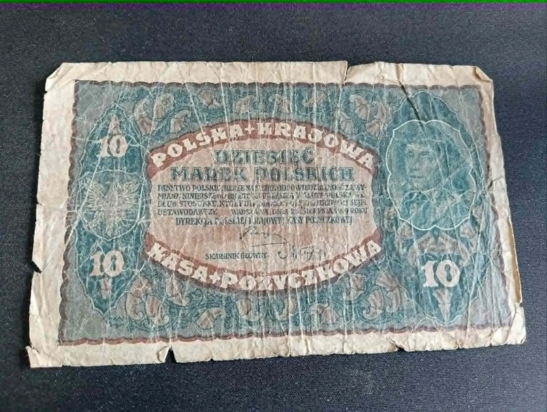 Nota polaca 10 marcos – Polska Krajowa Kasa Pożyczkowa – 1919