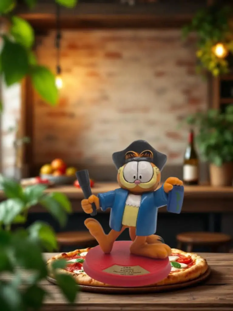 Figura Garfield vestido de Cristóvão Colombo — base vermelha — 10 cm