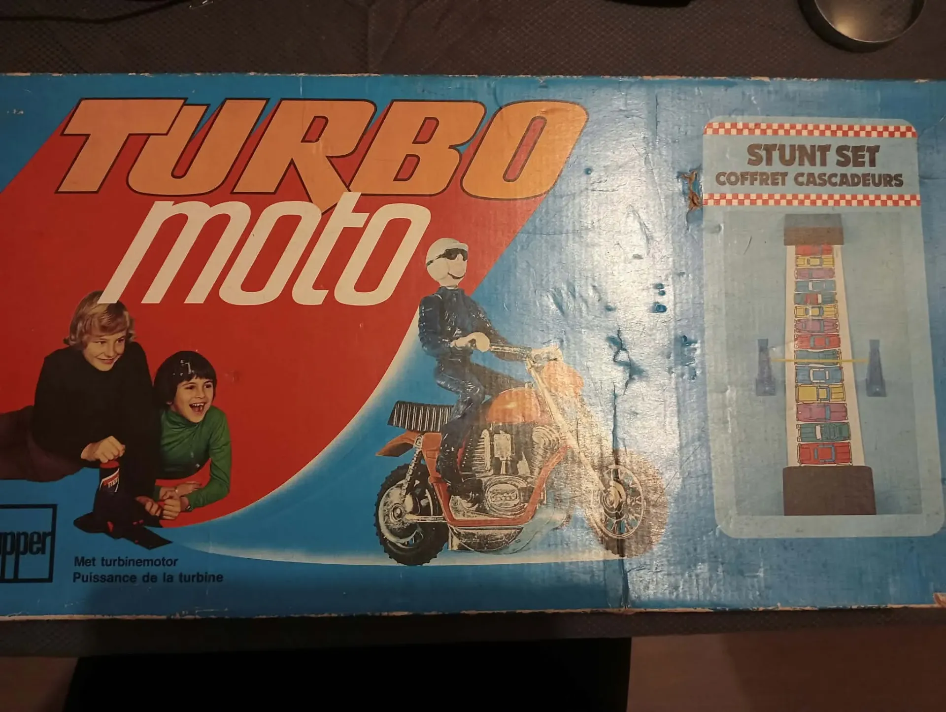 Turbo Moto Stunt Set Clipper Jogo de Acrobacias Motociclísticas Vintage Incompleto