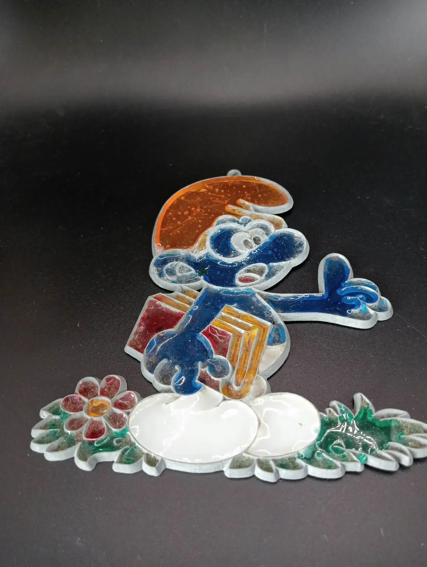 Attrape-Soleil Schtroumpf Peyo Vintage Effet Vitrail Années 1980-1990