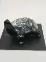 Tortue en pierre Obsidienne et nacre