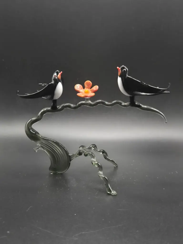 Sculpture d'oiseaux en verre soufflé