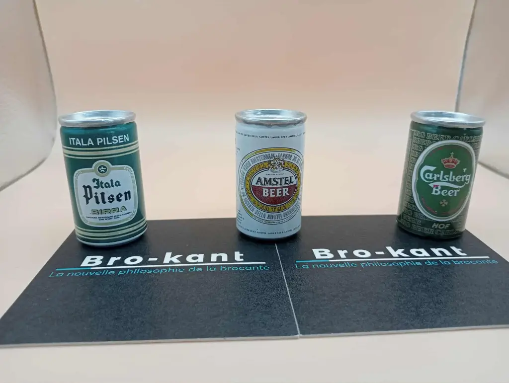 🍺 Lot de 3 mini cannettes décoratives – Itala Pilsen, Amstel, Carlsberg – 5 cm de pur style brassé
