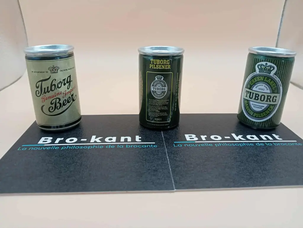 conjunto de 3 mini latas decorativas Tuborg Pilsner Genuine Quality 5 cm design dinamarquês