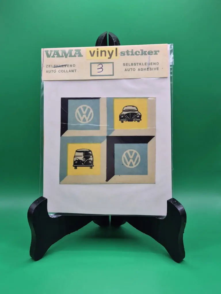 Sticker vintage VAMA – Quadrillage Volkswagen & Coccinelles (années 70, neuf sous blister)