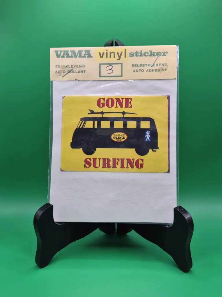 Sticker vintage VAMA – Van rétro “Gone Surfing” (années 70, neuf sous blister)