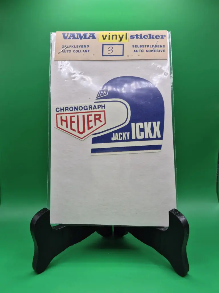 Sticker vintage VAMA – Jacky Ickx & Chronograph Heuer (années 70, neuf sous blister)