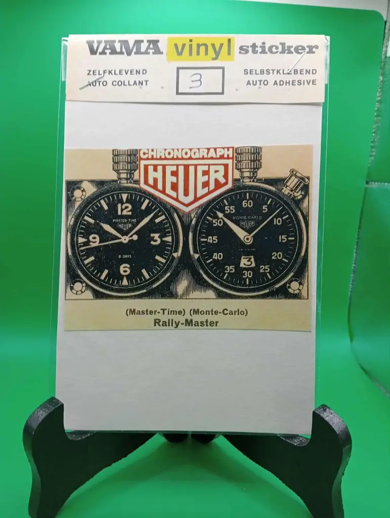 vintage VAMA Aufkleber Heuer Chronograph Rallye Sammlerstück 1970er Jahre