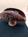 Ceramic towel holder – engraved rural scene – signed “AYM 89”