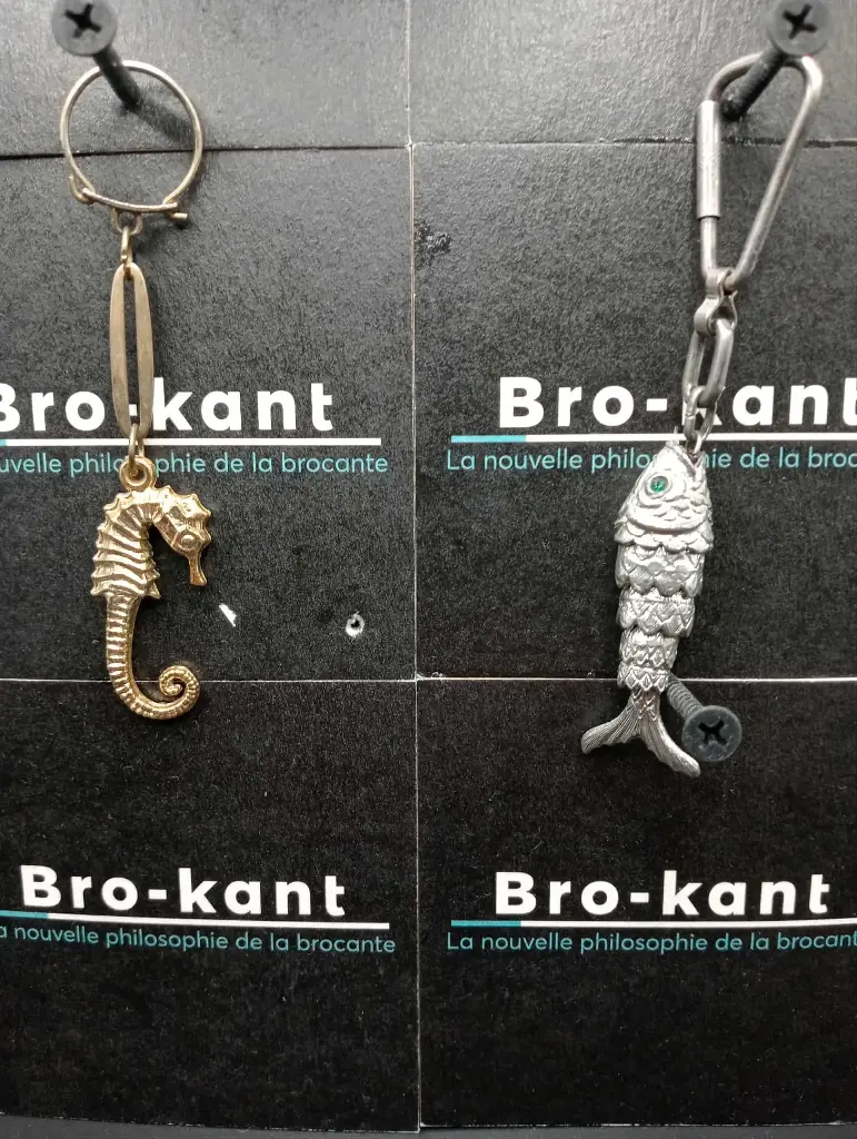 Vintage maritieme sleutelhangers – Zeepaardje & Scharnierende vis