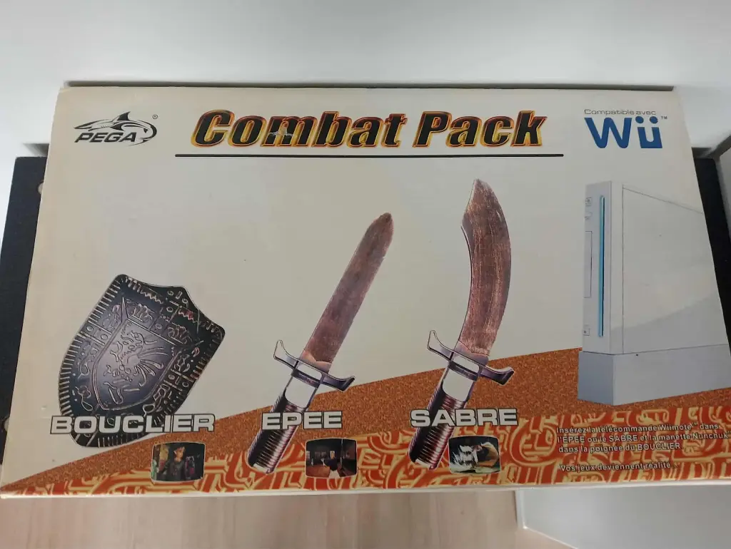 Combat Pack PEGA – Acessórios Wii U espada, escudo, sabre