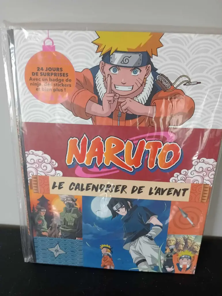 Calendário do Advento Naruto – 24 surpresas manga, adesivos, mini BD, fio dourado