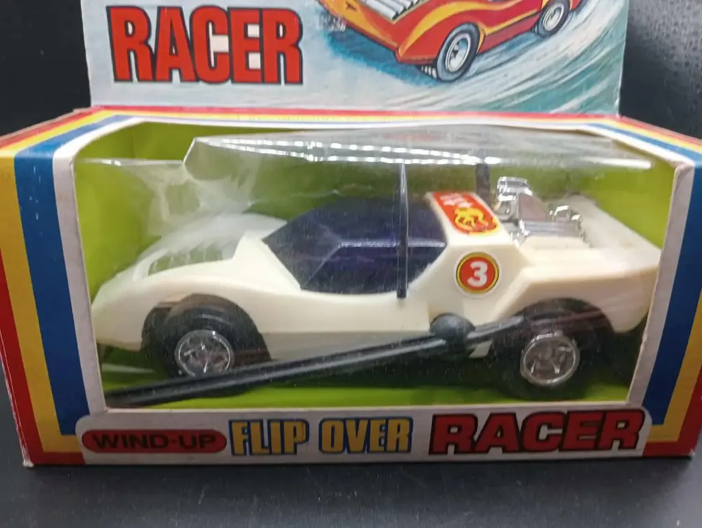 Flip Over Racer Spielzeugauto Nr. 3 mit Federmechanik + Box (Vintage)