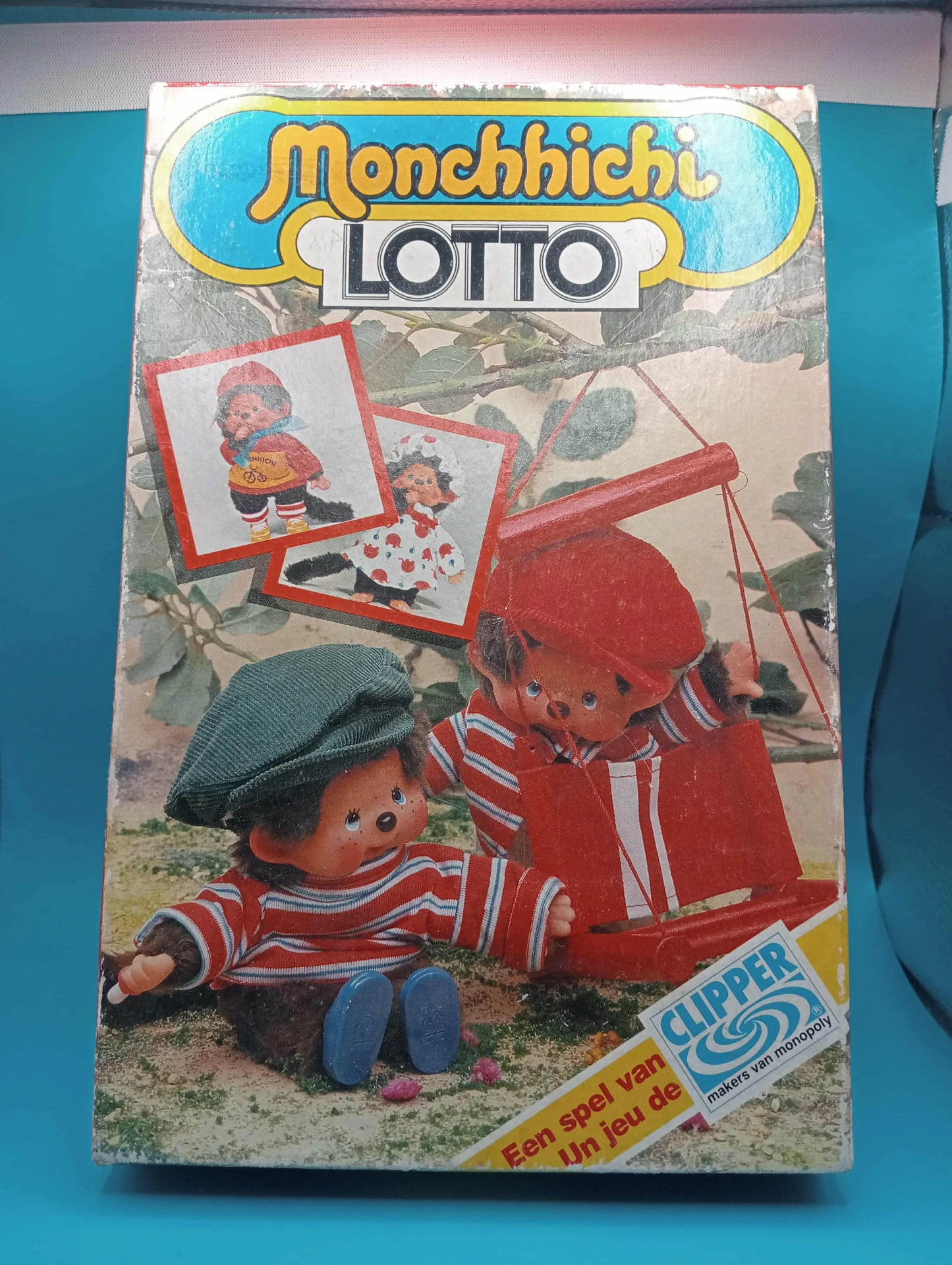 Vintage Monchhichi Lotto-Spiel Clipper – komplett 36 Karten, 4 Tafeln, FR/NL-Box, Made in Hong Kong