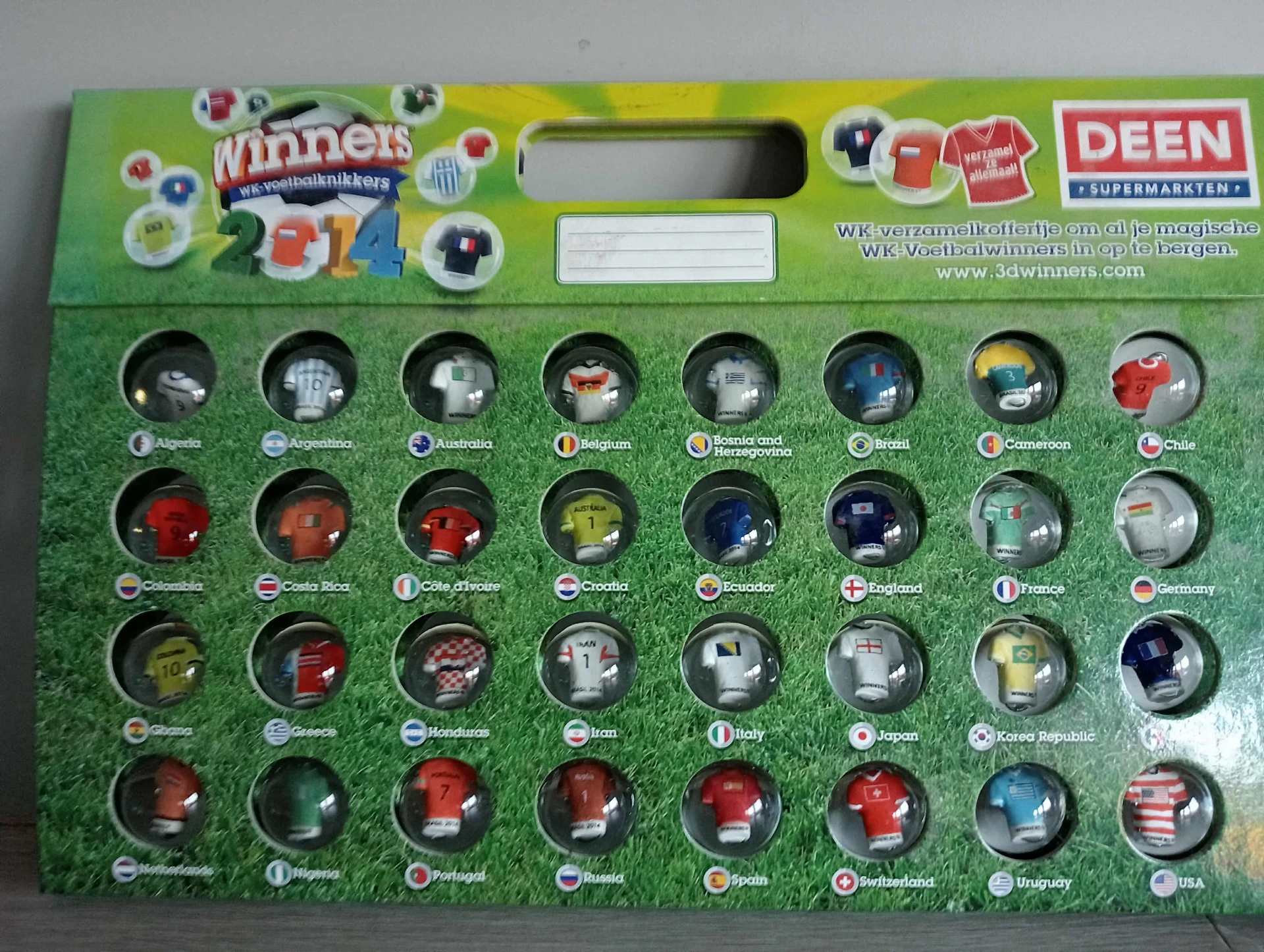 DEEN WK 2014 canicas vidrio – 32 países Mundial, colección completa