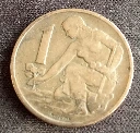 Coin 1 koruna Czechoslovakia 1966 – planting woman & socialist lion