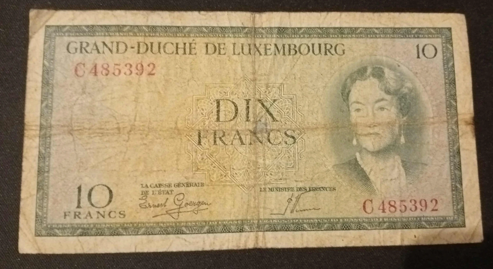Billet Luxembourg 10 francs – Grand-Duché – années 40–50 – portrait féminin & armoiries
