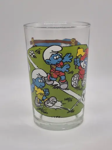 Verre schtroumpfs Bénédictin 1990 - match de football