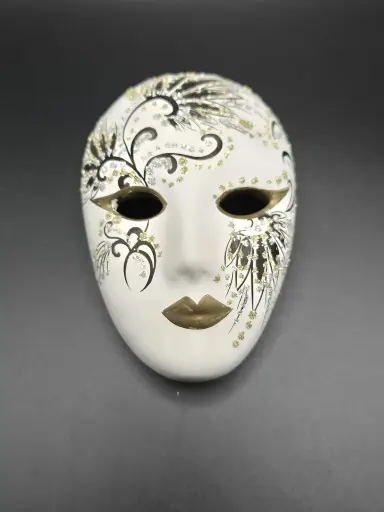 🎭 Masque vénitien décoratif – Blanc, noir & or – Style baroque