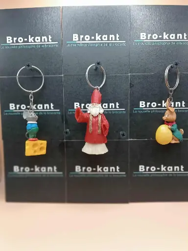🔑 Lot de 3 porte-clés anciens – Souris, Saint Nicolas & lapin de pâques – Série fantaisie vintage