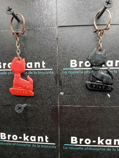  Porte‑clés publicitaires vintage FIDO – Chats rouge & noir