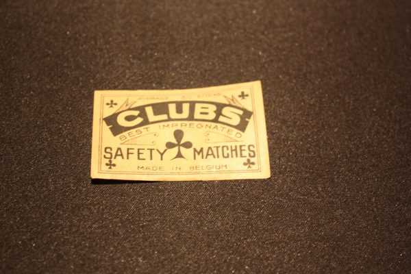 Etiquette de boite d'allumettes : clubs safety matches