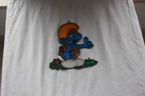 Schtroumpf - smurfen : rare vitrail schtroumpf à lunettes