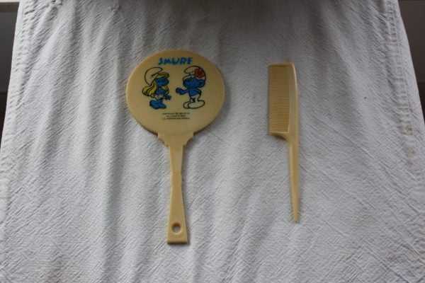 Schtroumpf - smurfen : petit miroir et peigne pour enfant 1983