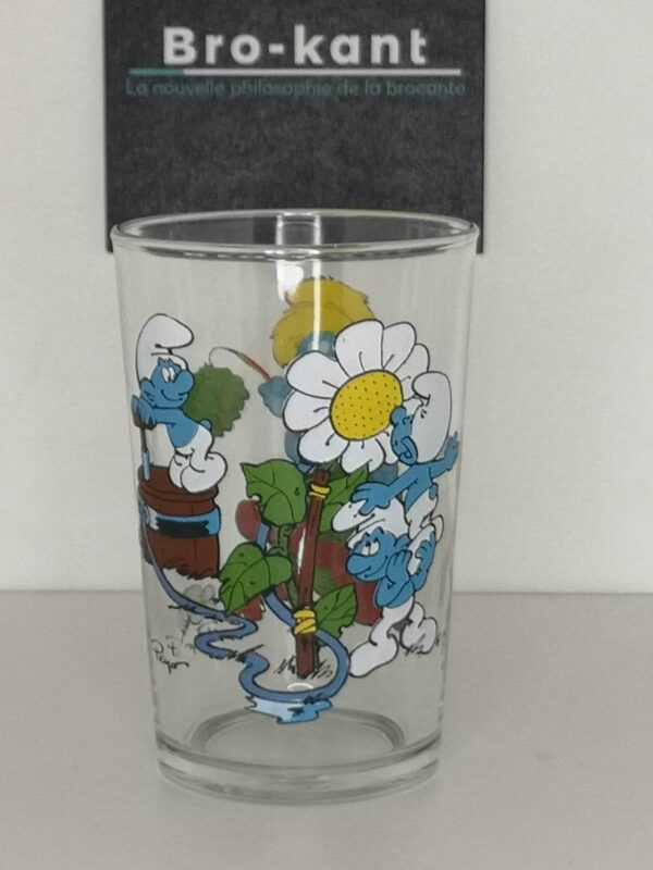 Verre à moutarde : Schtroumpf tortue et fleur à eau