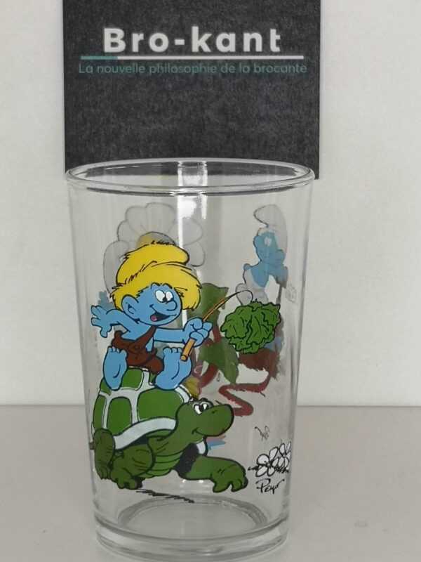 Verre à moutarde : Schtroumpf tortue et fleur à eau