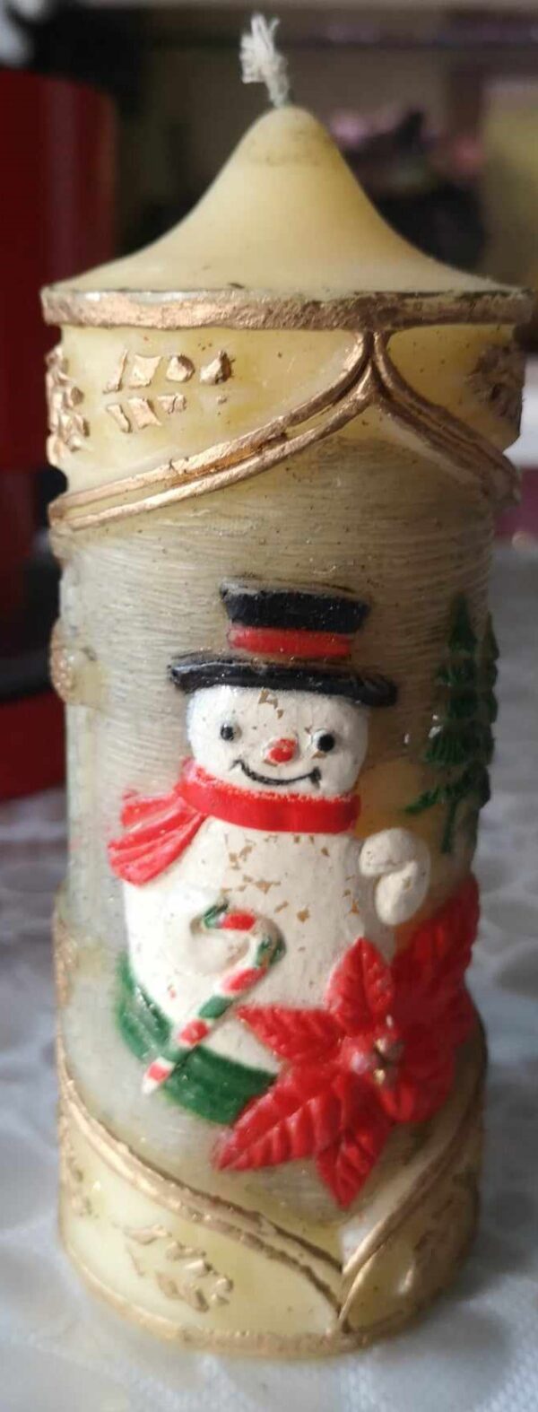 Bougie de Noël classique avec bonhomme de neige - Décoration de Noël festive